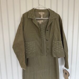 Vintage dress jacket set corduroy embroidered eyelet cotton Grannycore cottage